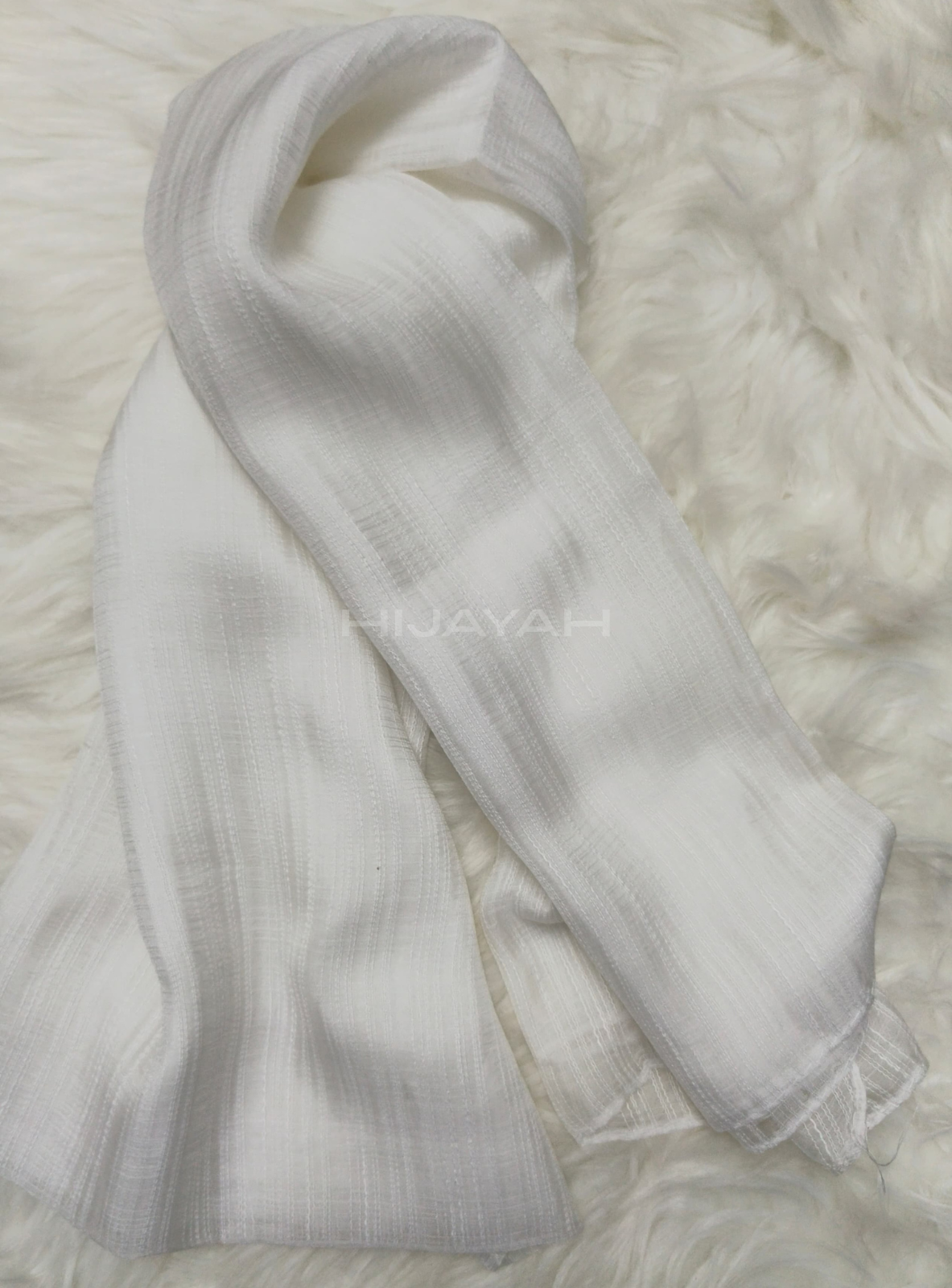 Threaded Textured Lawn Hijab - White