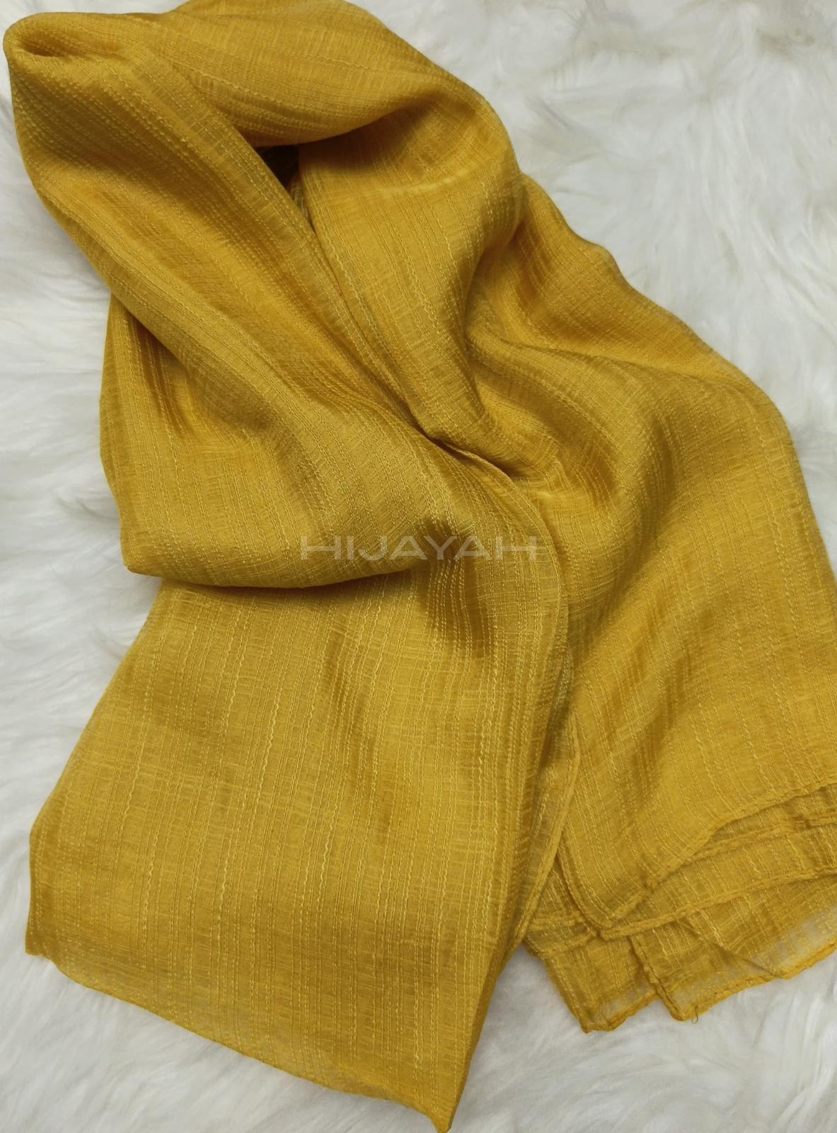 Threaded Textured Lawn Hijab - Mustard
