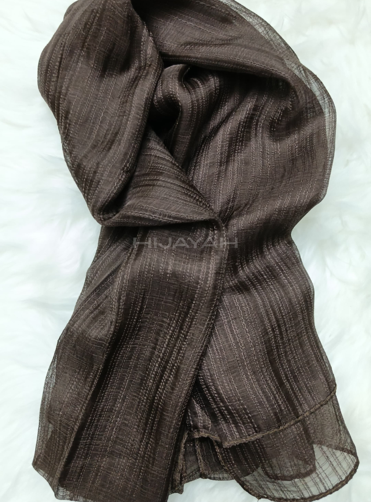 Threaded Textured Lawn Hijab - Dark Brown