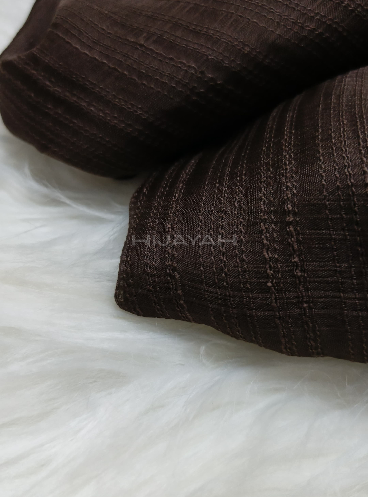 Threaded Textured Lawn Hijab - Dark Brown