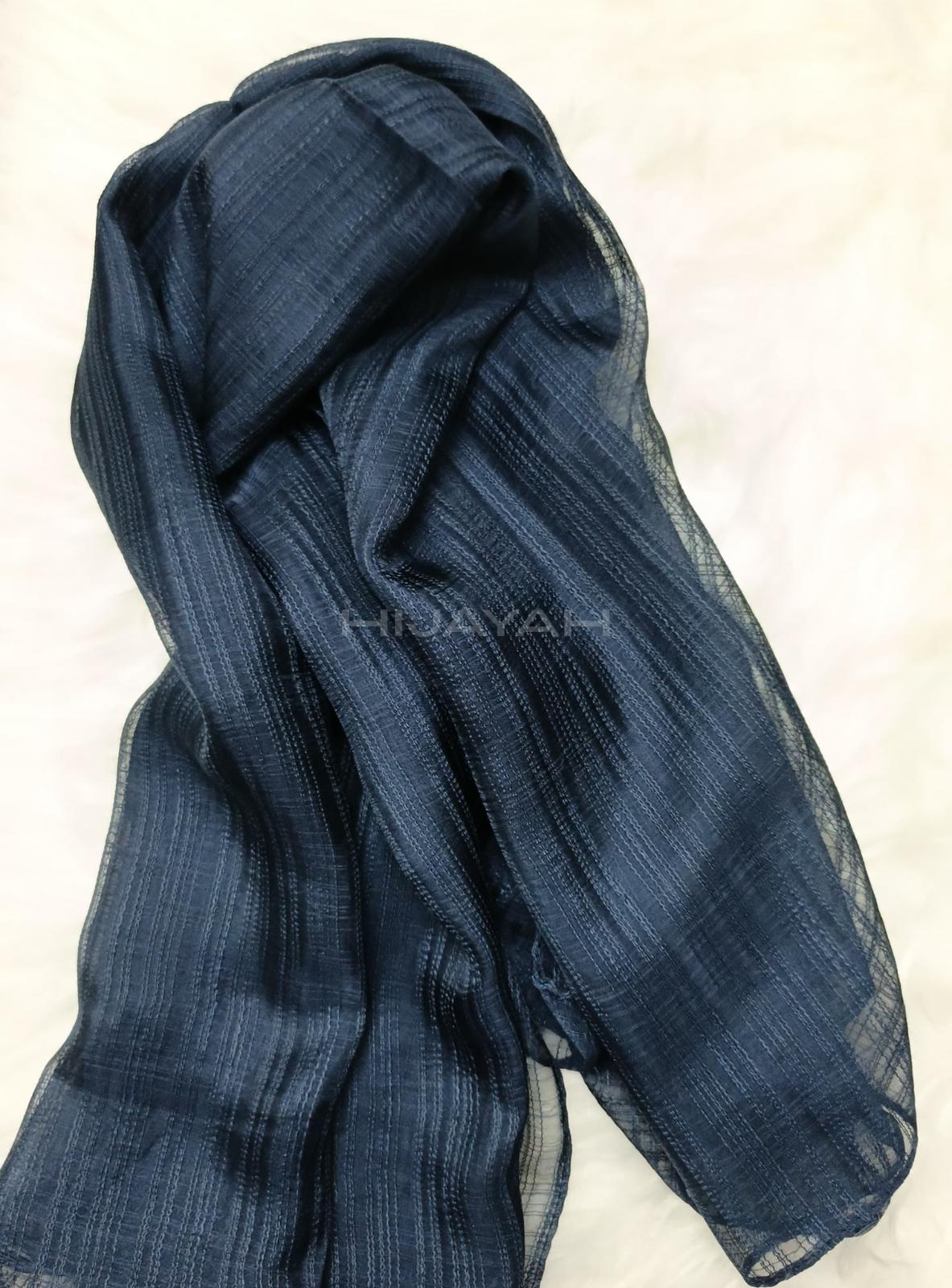 Threaded Textured Lawn Hijab - Navy Blue