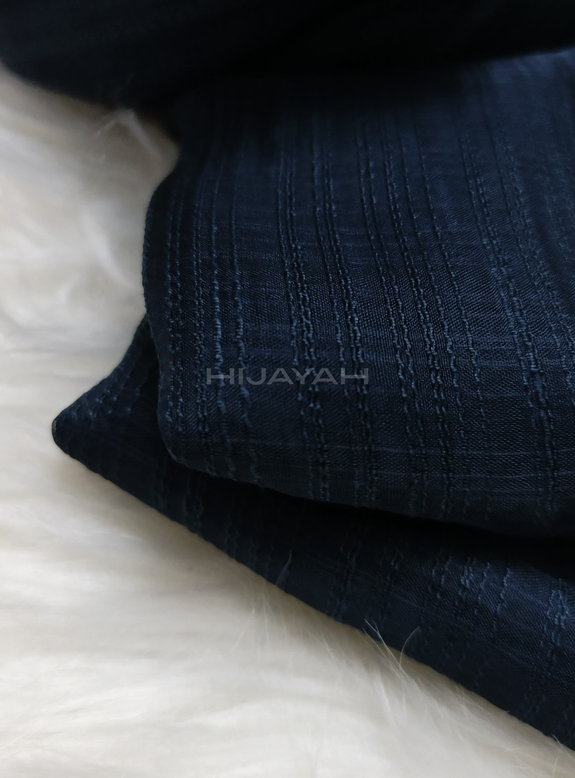 Threaded Textured Lawn Hijab - Navy Blue