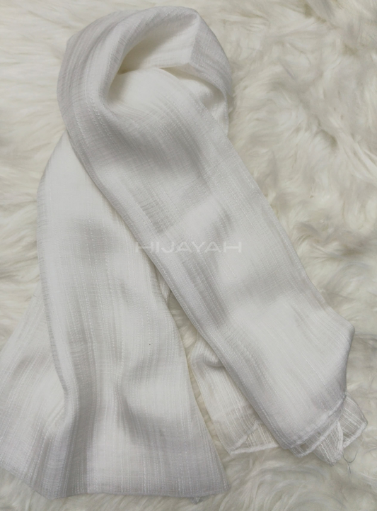 Threaded Textured Lawn Hijab - White