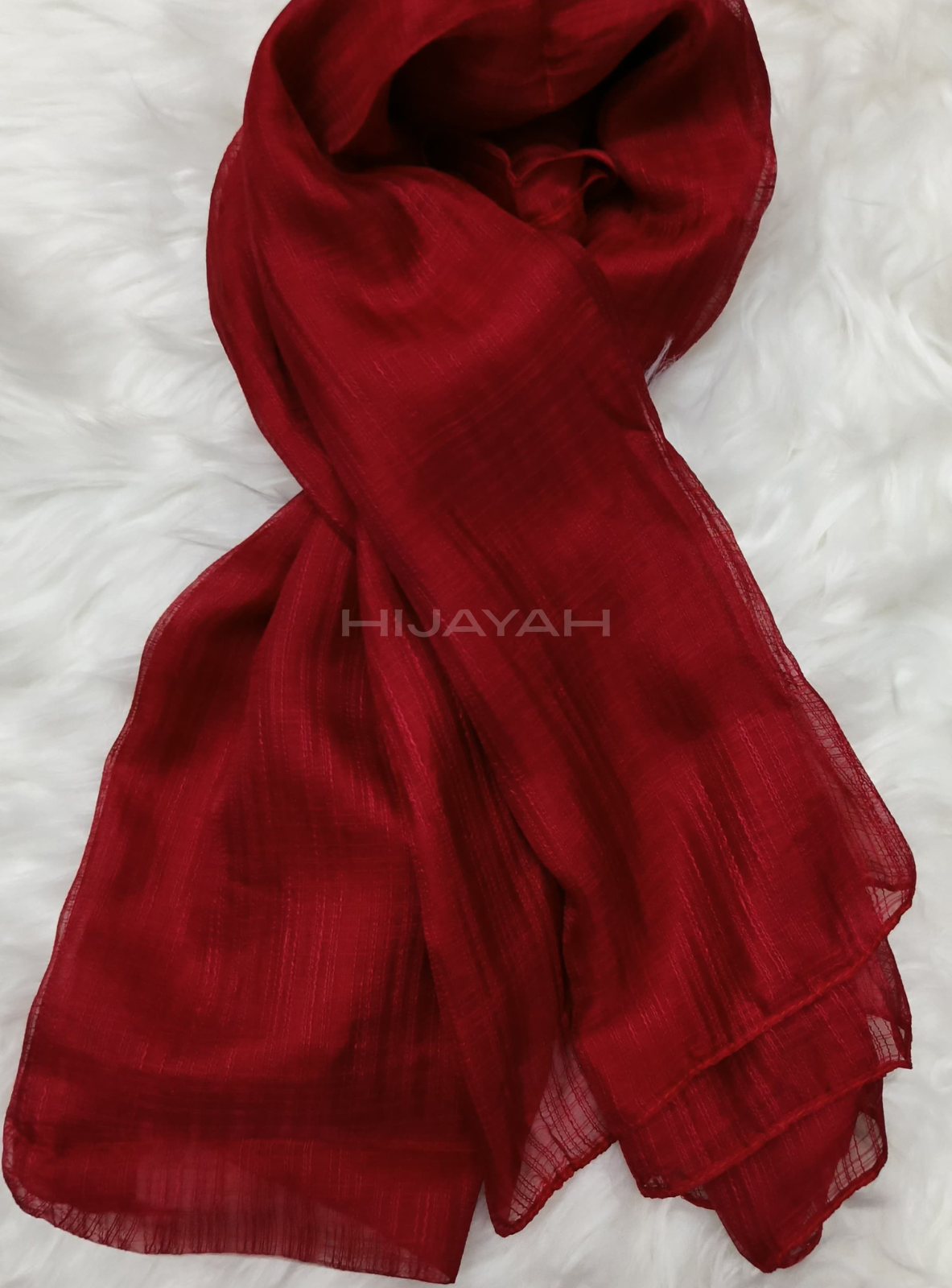 Threaded Textured Lawn Hijab - Red