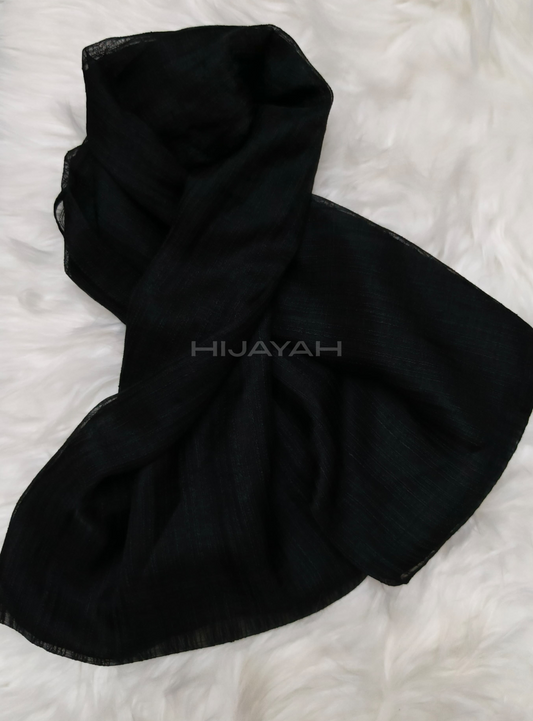 Threaded Textured Lawn Hijab - Black