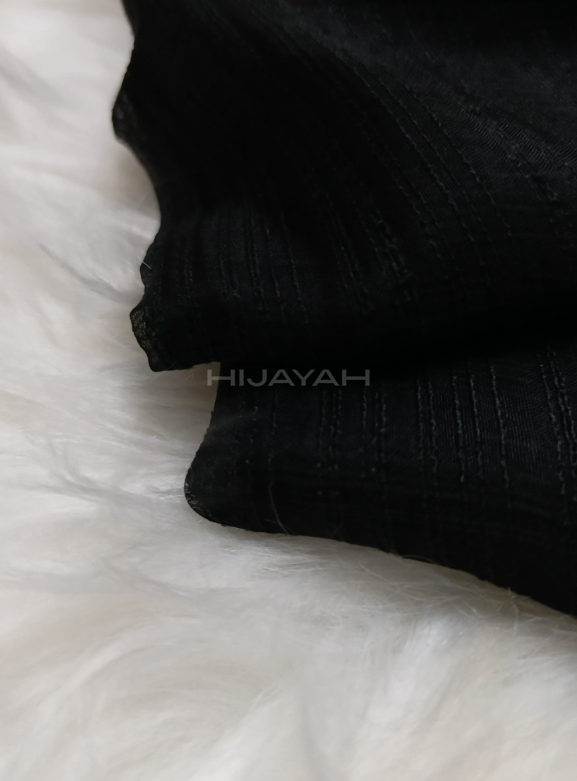 Threaded Textured Lawn Hijab - Black