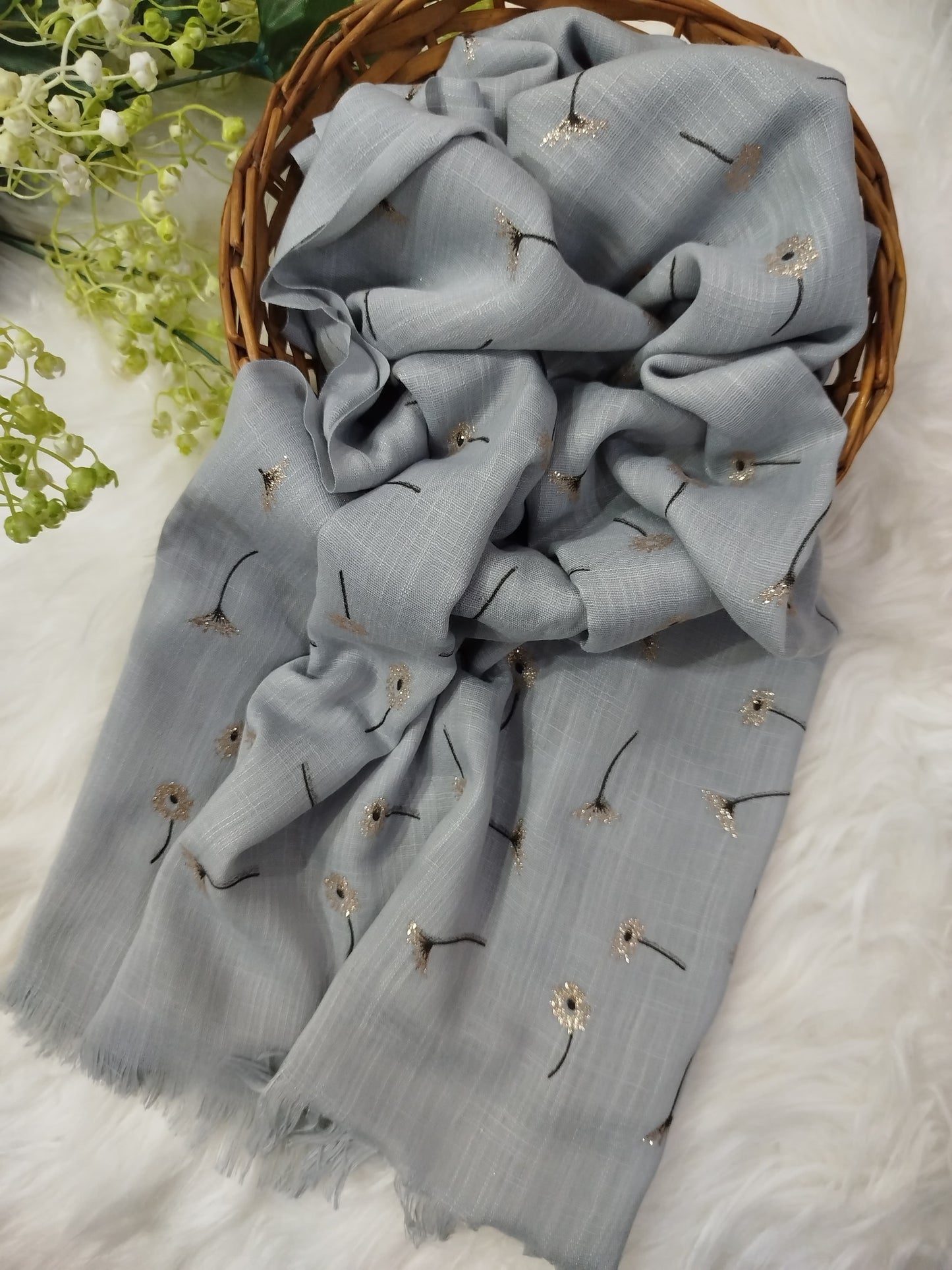 Printed lawn Hijab - Grey