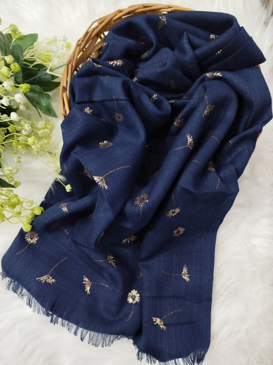 Printed lawn Hijab - Navy Blue